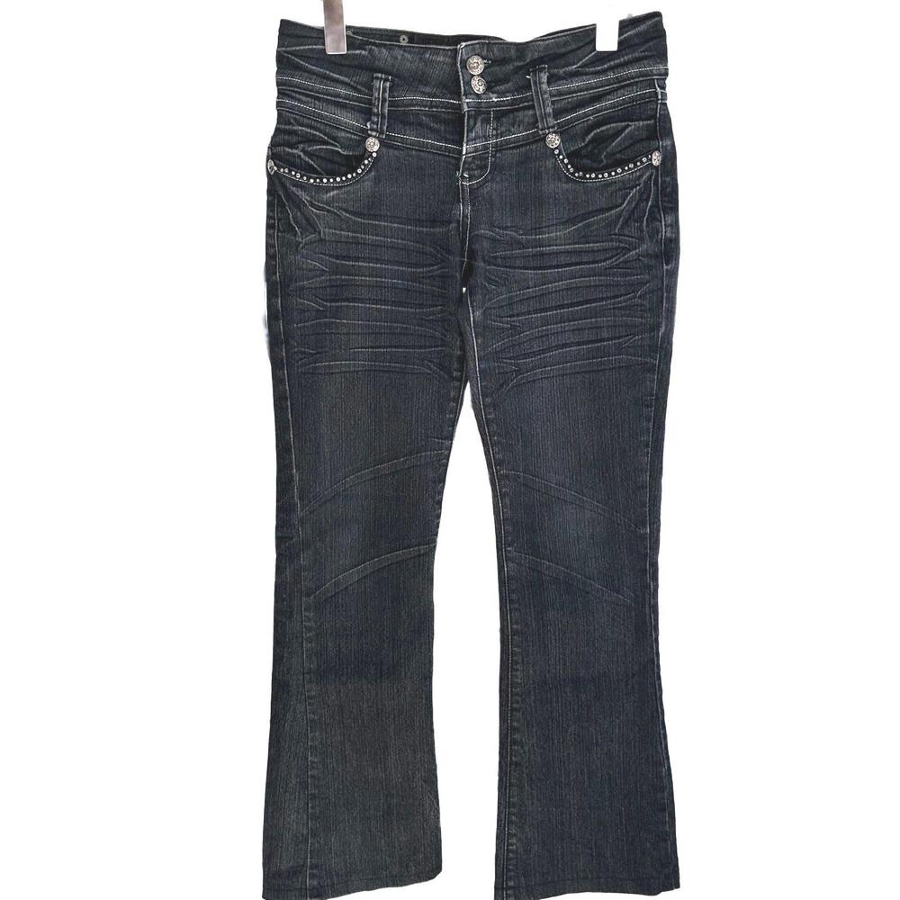 Candy Couture Dark Wash Sequins Detailed Pockets Women's Flare Jeans - 27